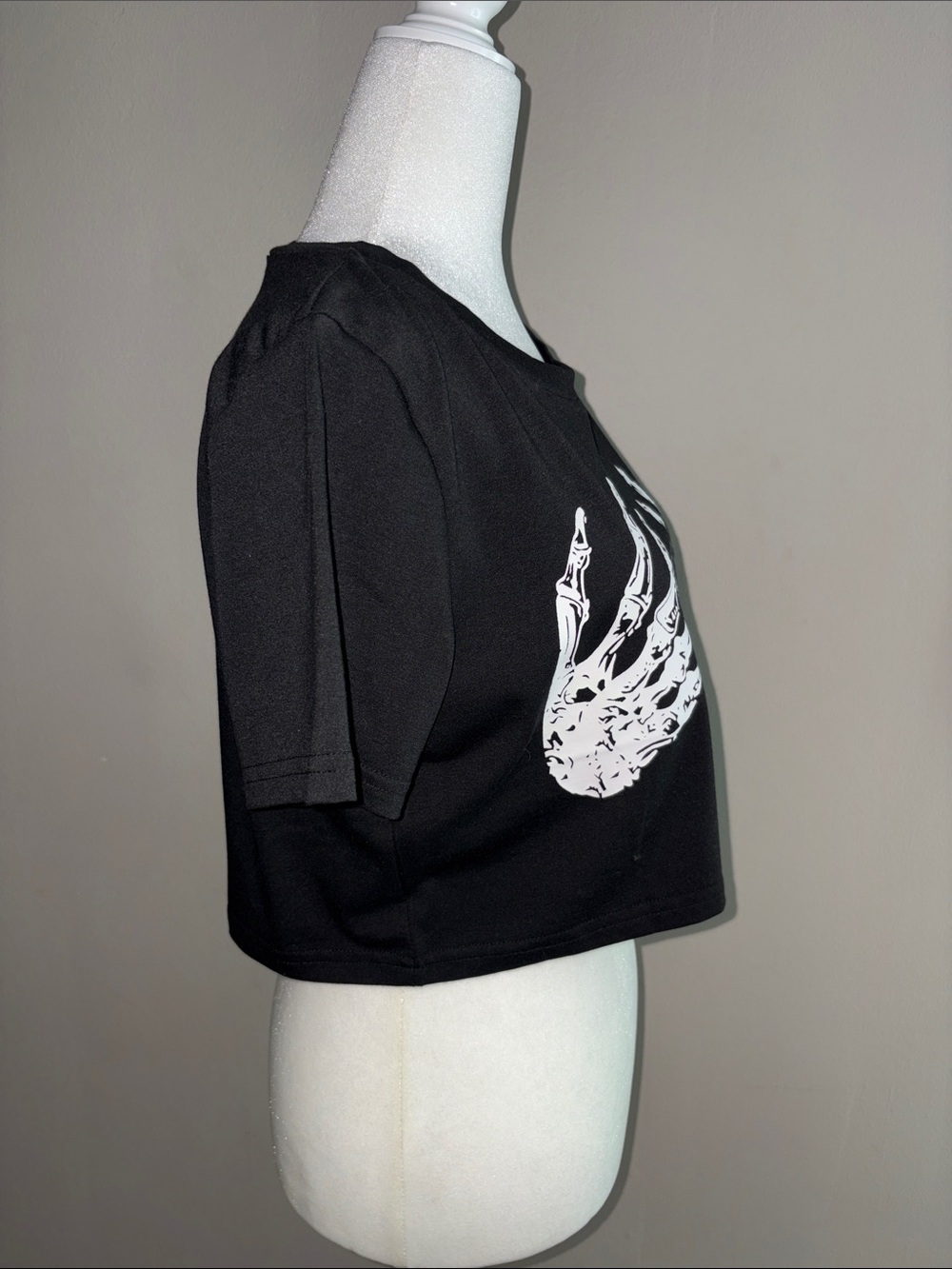 Black Women's Skeleton Hand Graphic Crop Tee - Picture 2 of 4